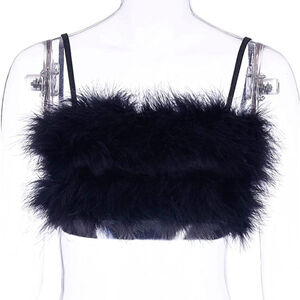 NEW Avanova Sleeveless Faux Fur Crop Top Sexy Spaghetti Strap Camisole S